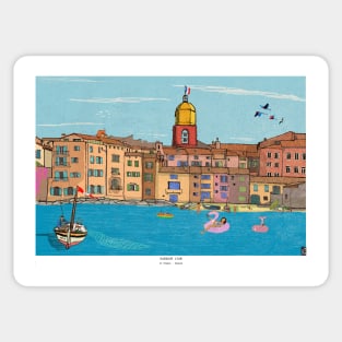 St Tropez Harbour View France Retro Inspired Style Illustration Sticker